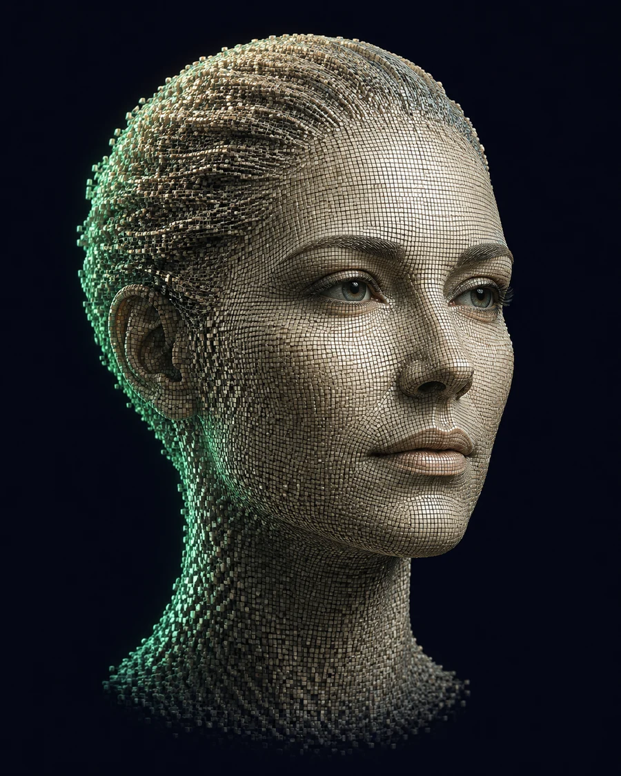Realistically proportioned human formed from microvoxels